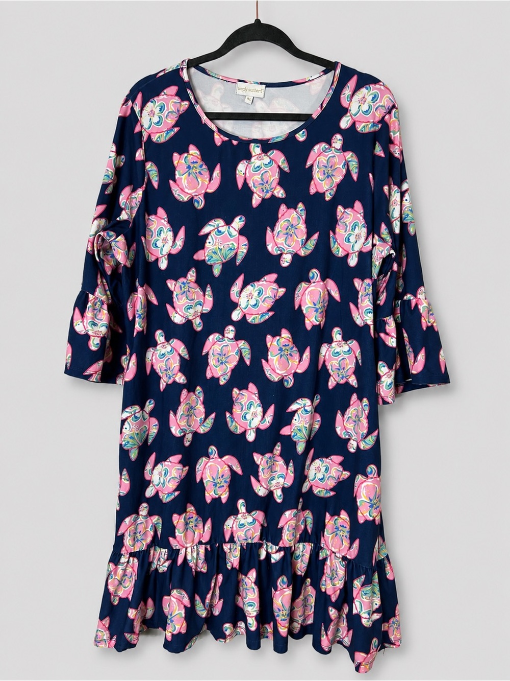 Simply Southern Navy Sea Turtle Print Ruffle Hem Dress